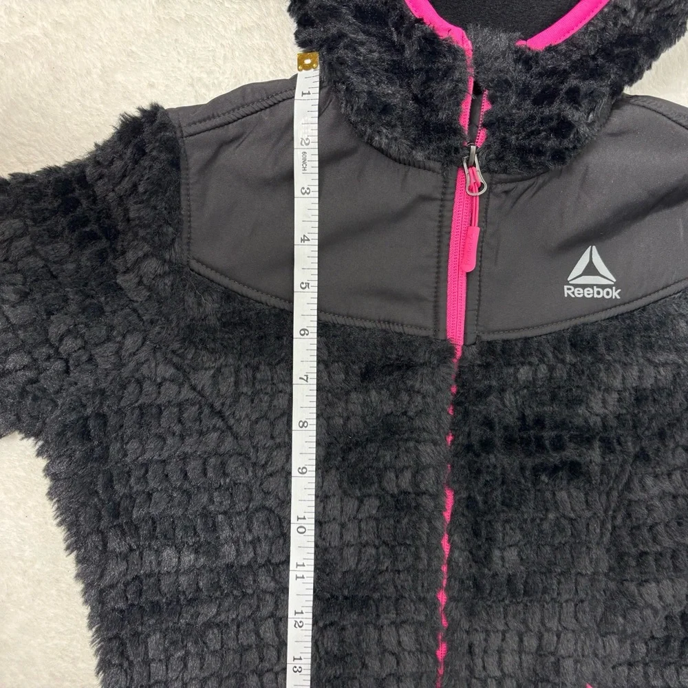 Reebok Black and Pink lightweight Fuzzy Full zip Hoodie jacket coat size‎ 7-8 Y